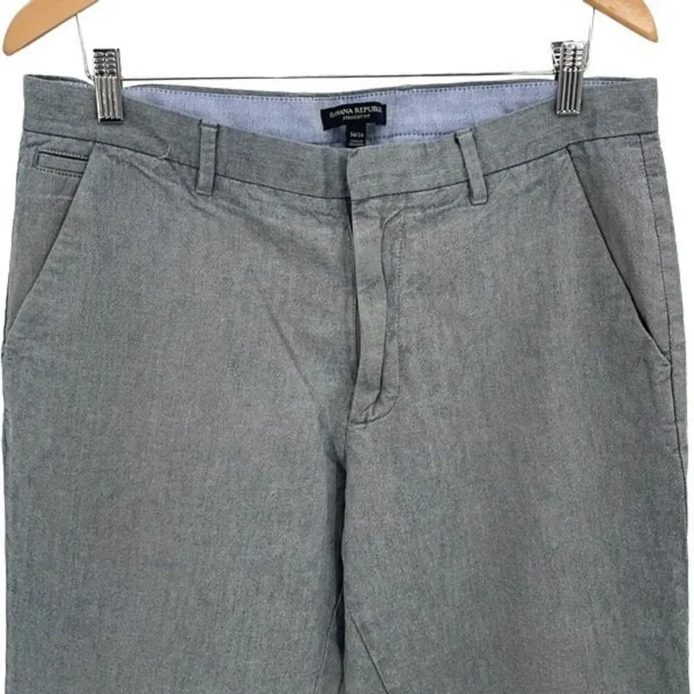 Banana Republic Mens Straight Leg Chambray Cotton Chino Pants Gray‎ Size 34/34